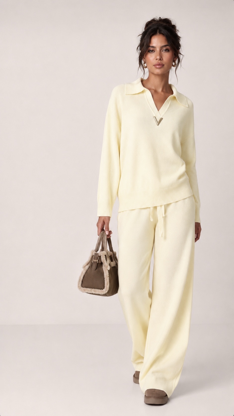 Relaxed Two-Piece Set with V-Neck