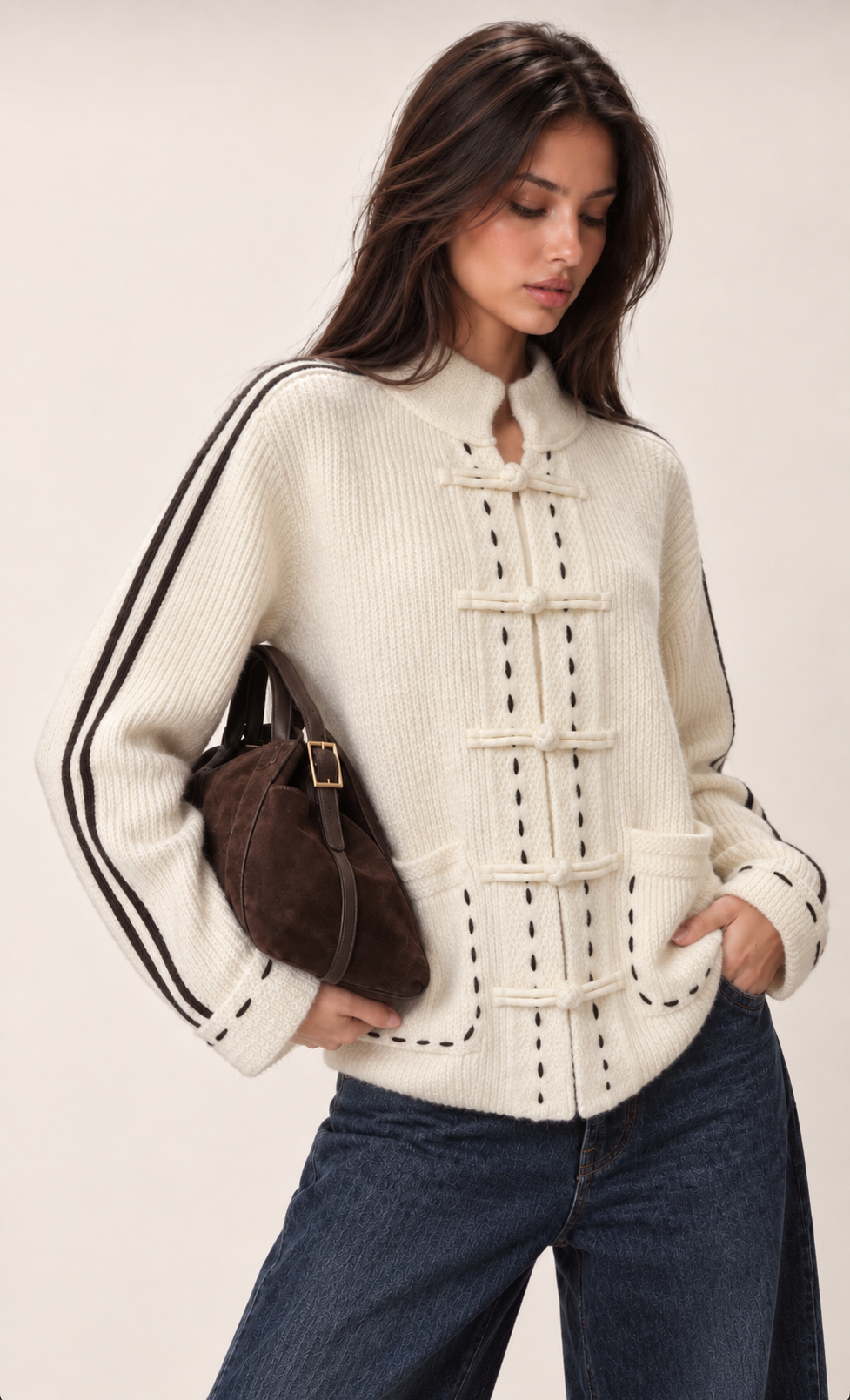 Relaxed Cardigan with Stand Collar