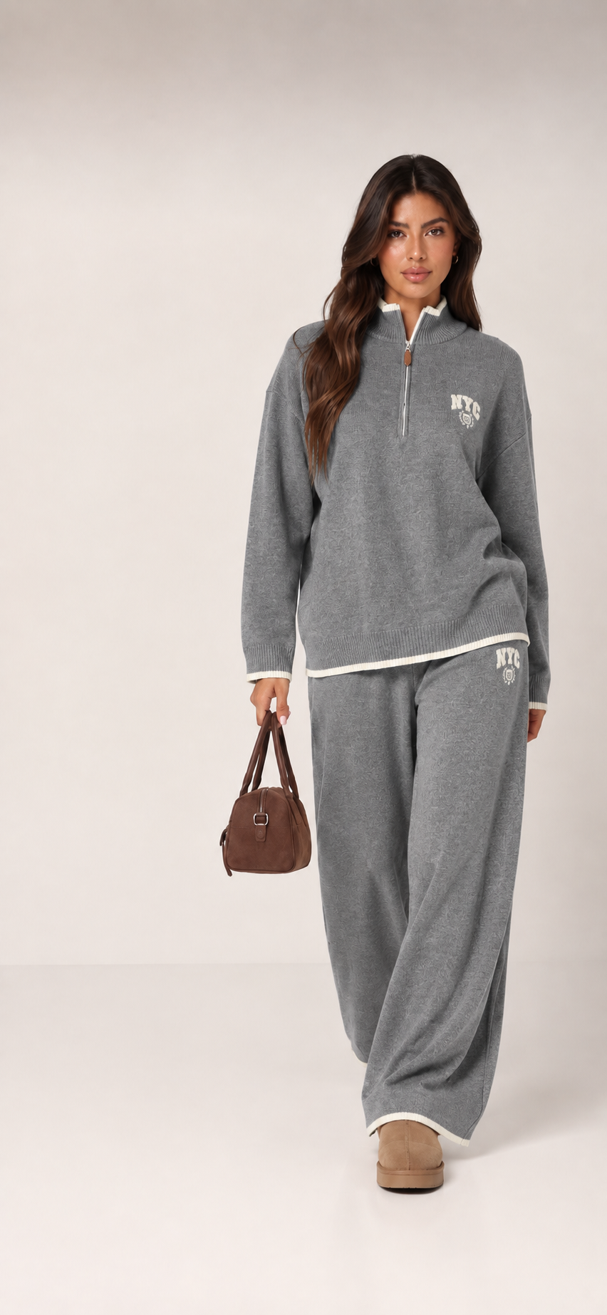 Relaxed Knit Set with Short Funnel Neck