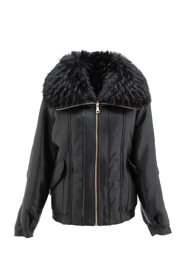 Short Jacket with Faux-Fur Collar