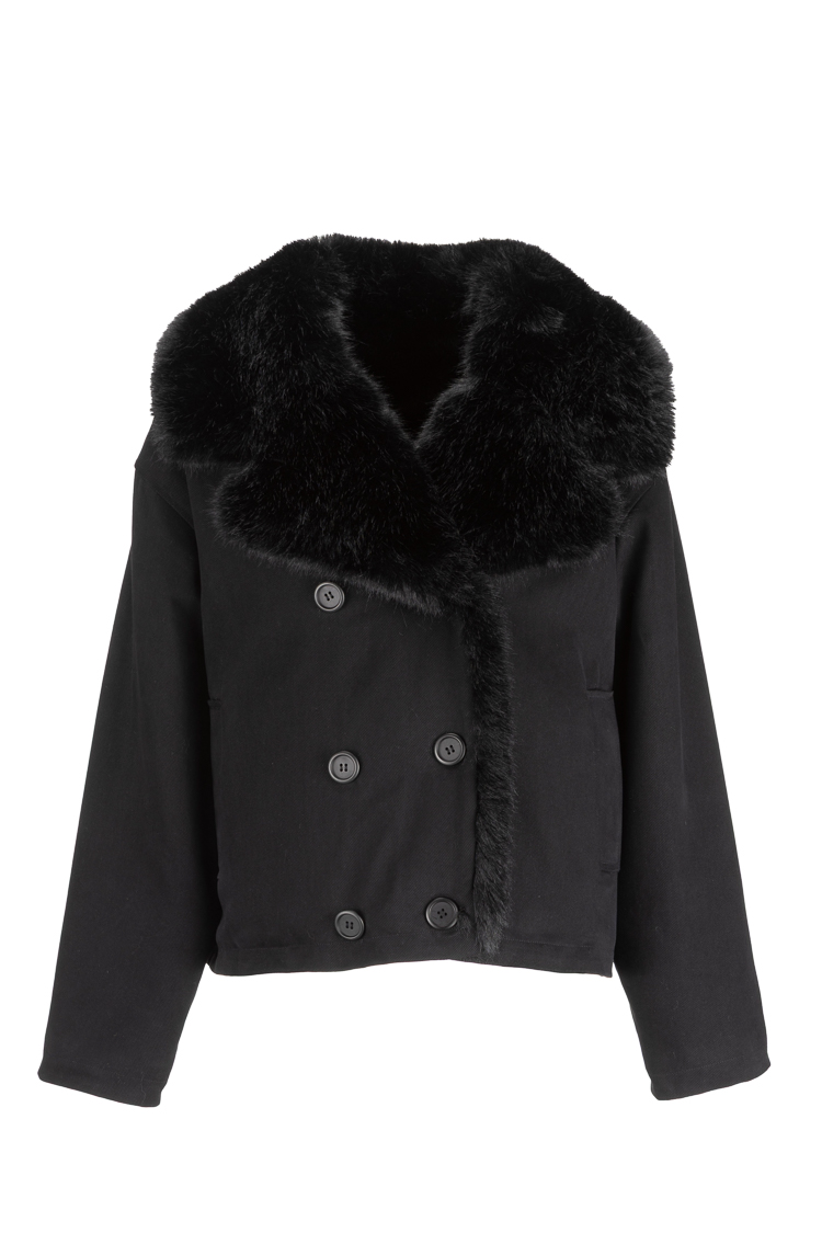 Short Jacket with Faux-Fur Collar