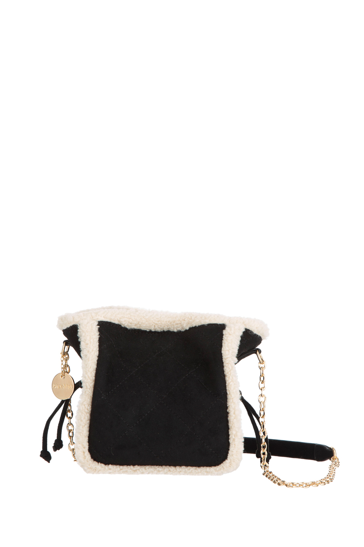 Quilted Drawstring Bag with Fur Trim