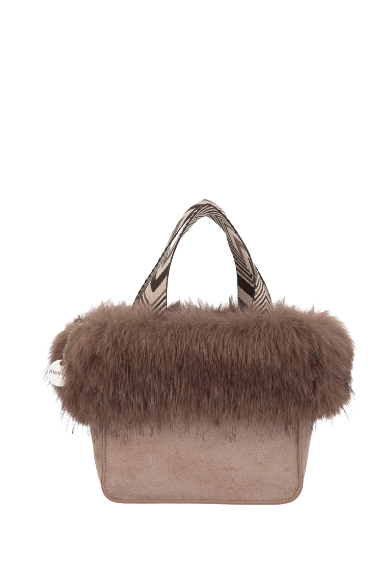 Faux-Fur Handheld Bag with Fringe