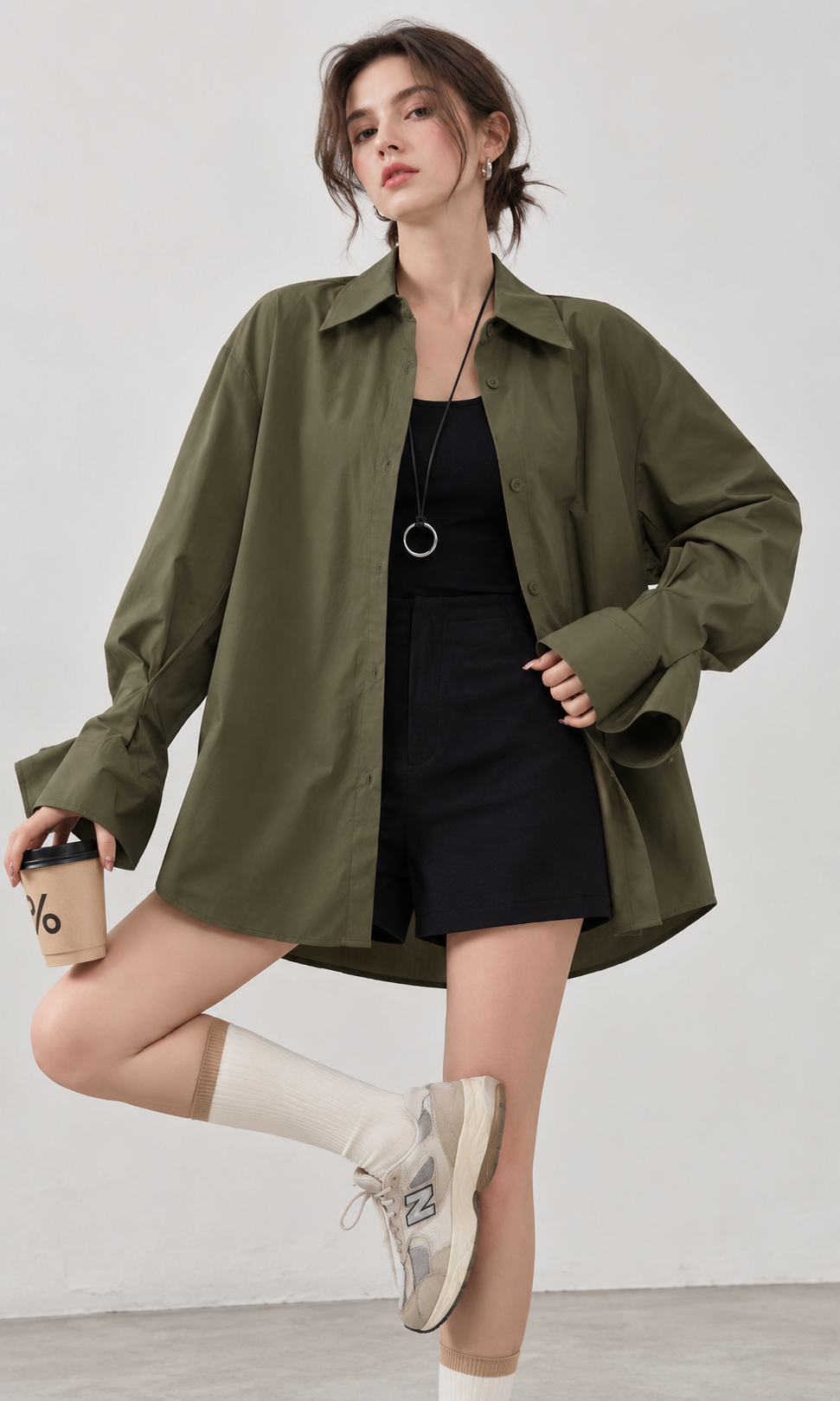 Oversize Longline Shirt with Collar