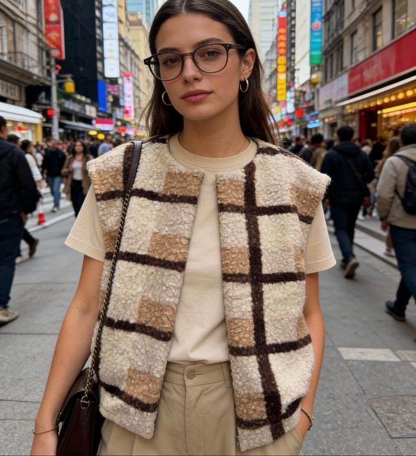 Teddy Short Checked Vest