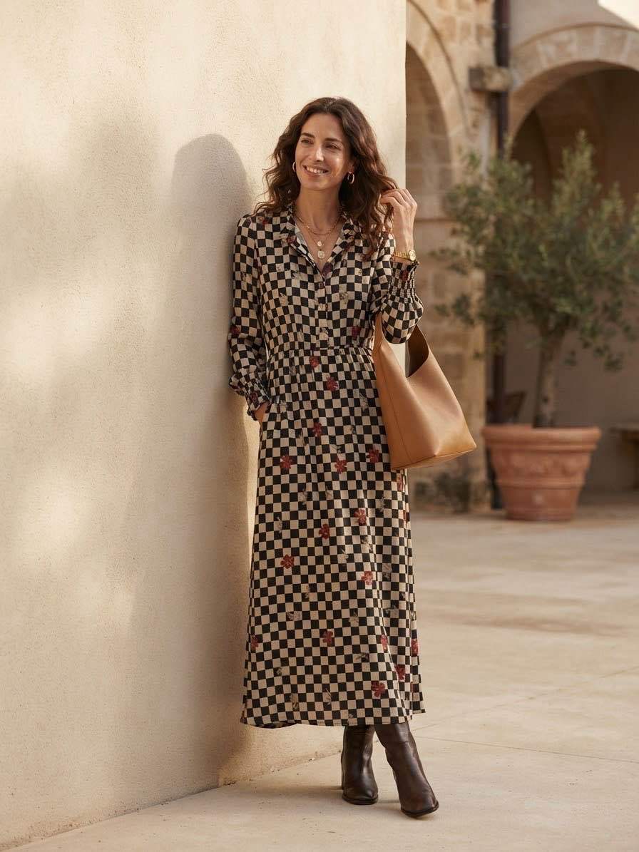Midi Shirt Dress with Ruffle Details