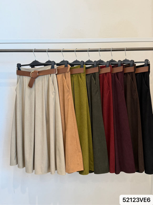 A-line Midi Skirt with Belt