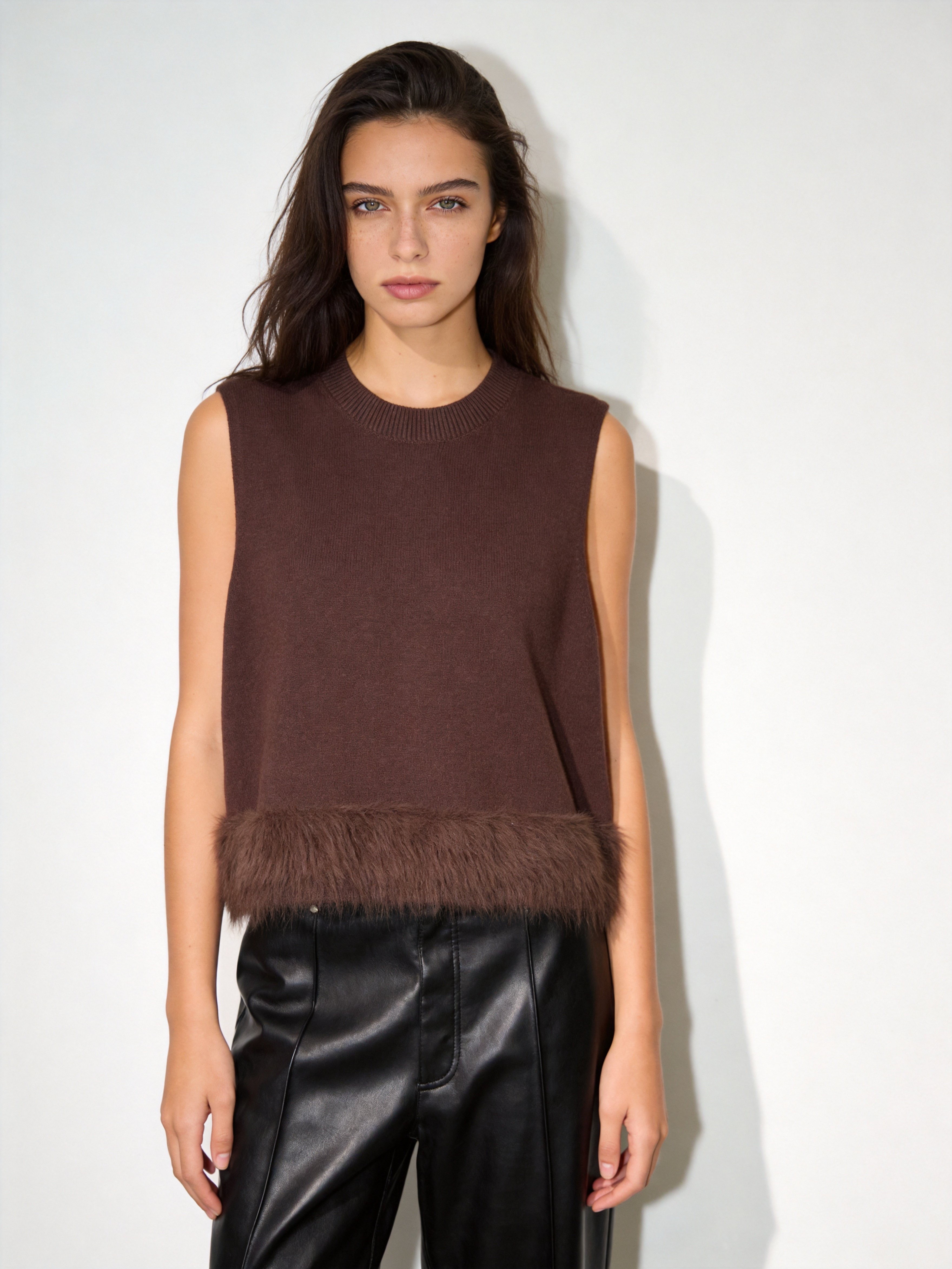 Knit Top with Faux-Fur Trim