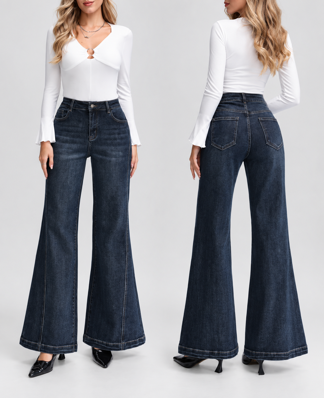 High‑Waist Flared Jeans