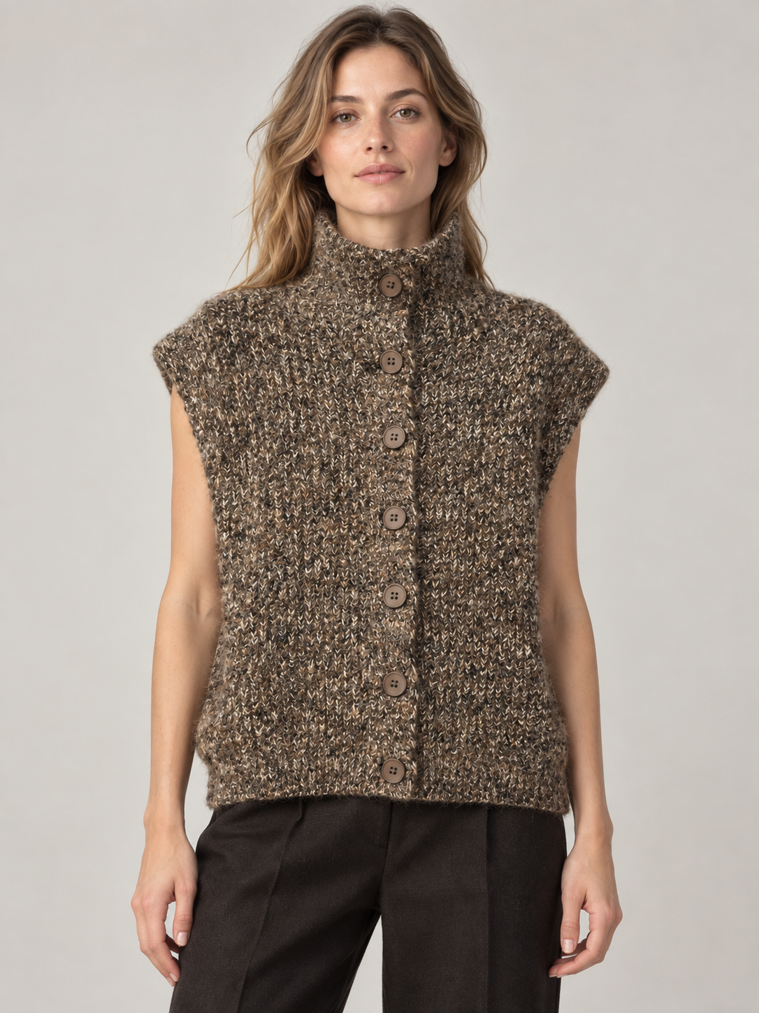 Knit Vest with Shirt Collar