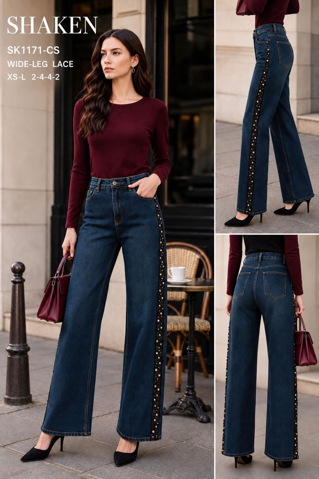 Wide‑Leg Jeans with Studs