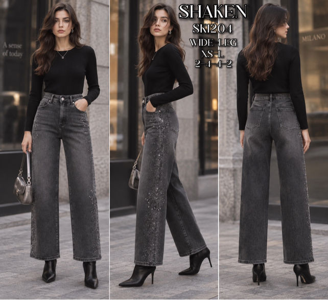 Wide‑Leg Studded Jeans