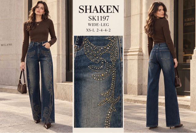 Wide-Leg Studded Jeans