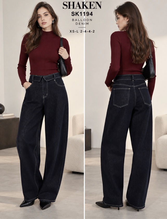 High‑Waist Balloon Jeans