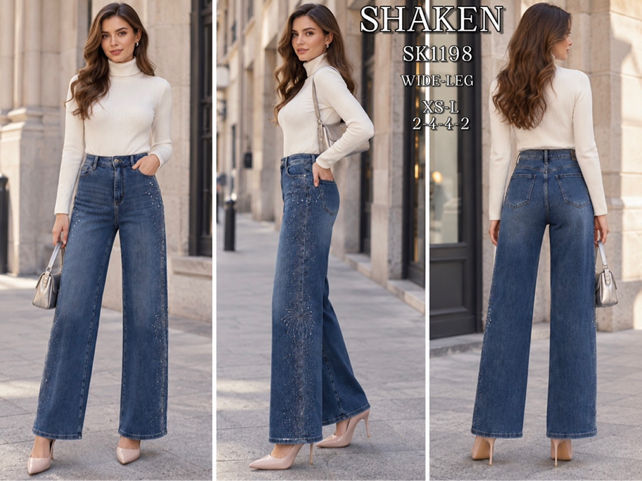 Wide-Leg Button Detail Jeans