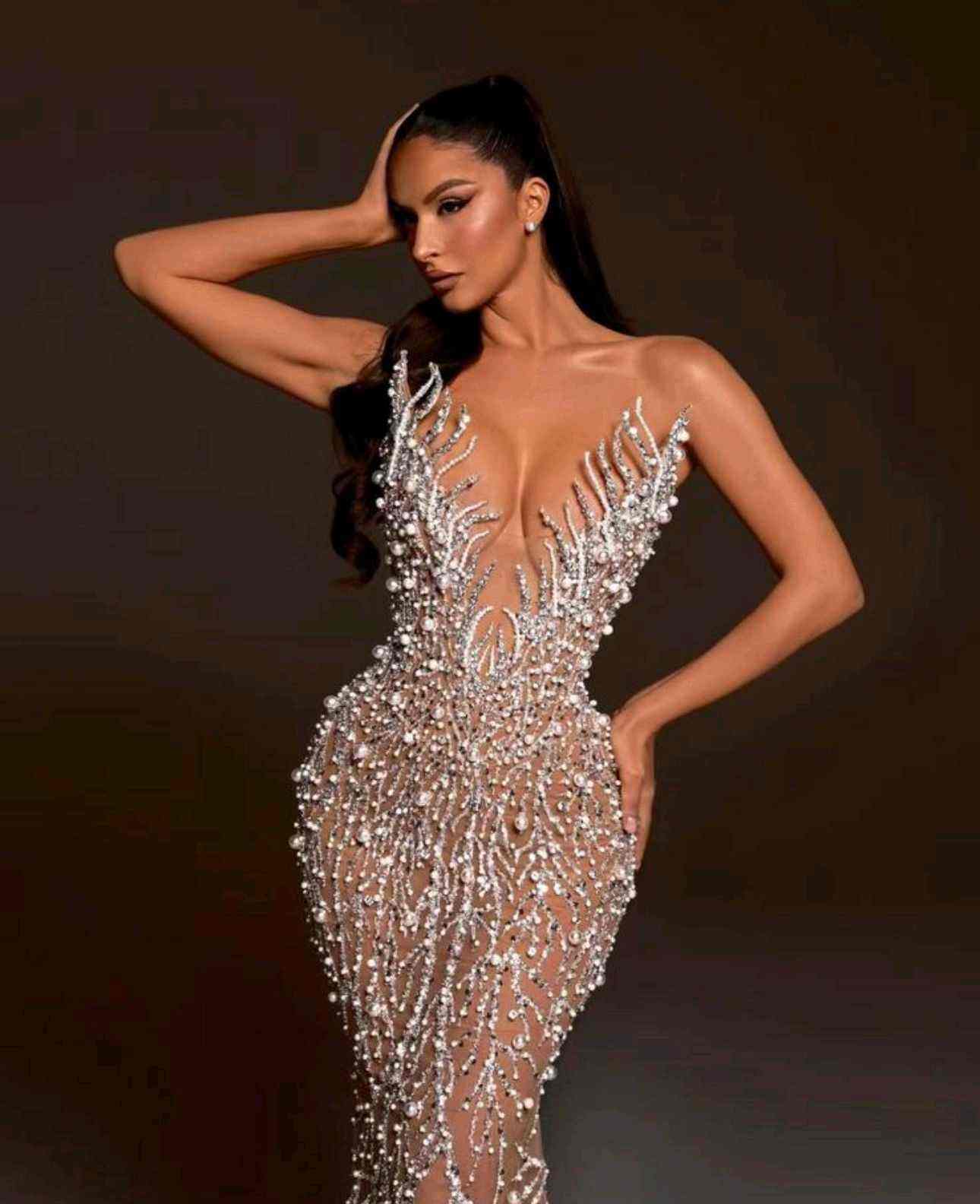 Fitted Maxi Pencil Dress with V-Neck