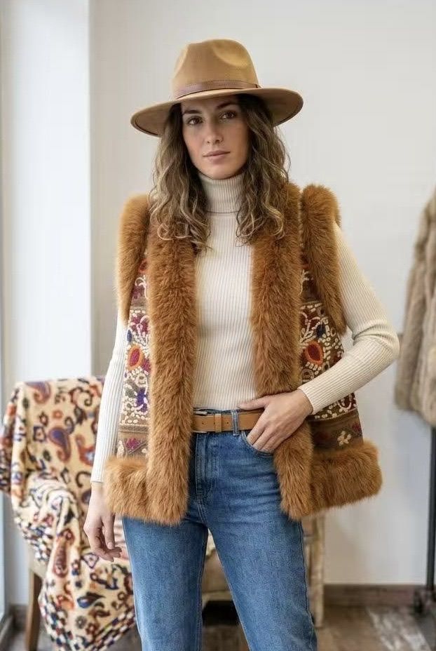 Faux-Fur Vest with Pockets