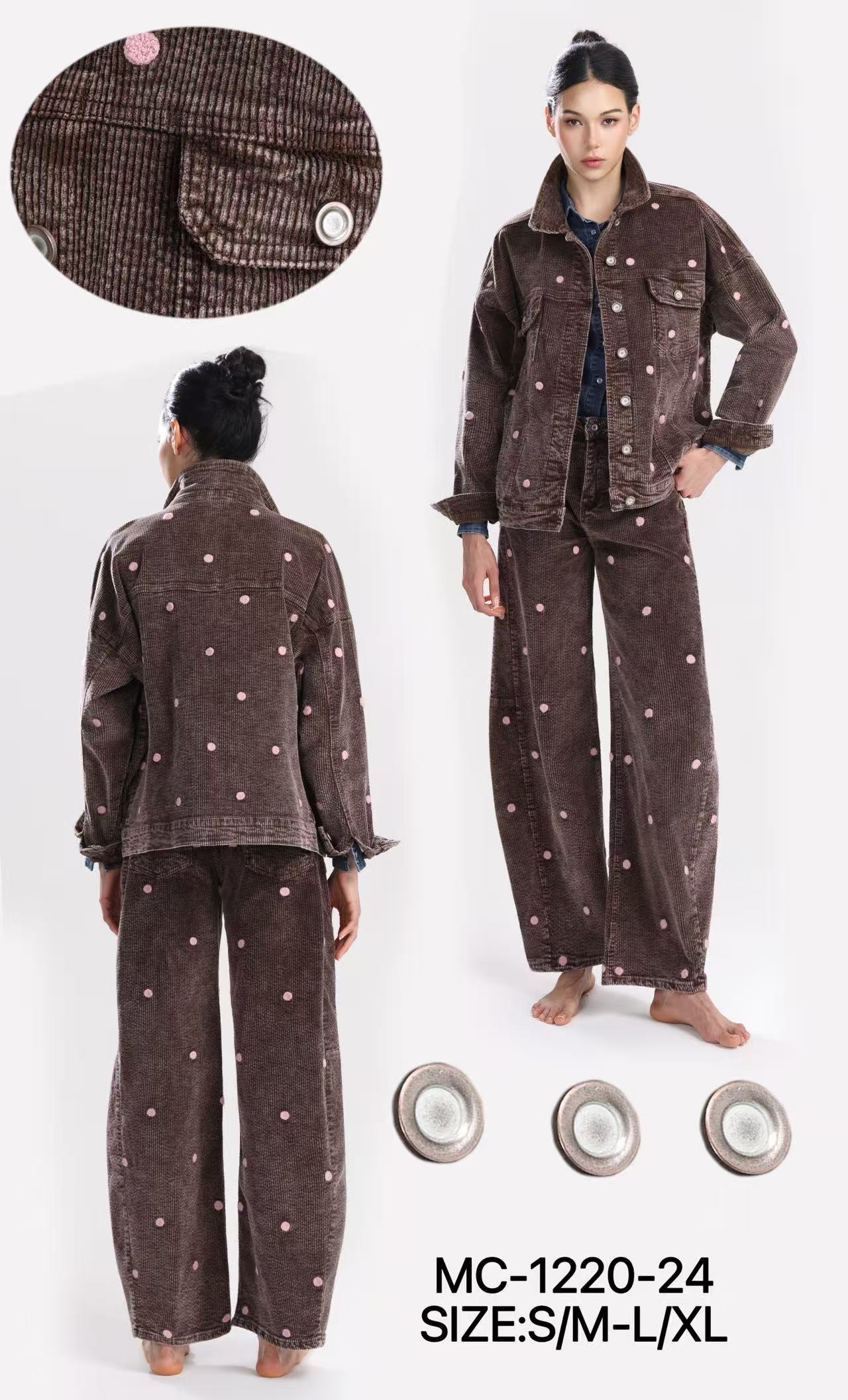 Oversized Corduroy Katana Jacket with Polka Dots