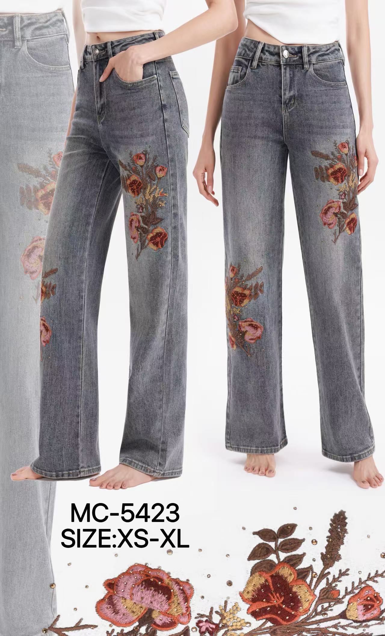Straight‑Leg Jeans with Embroidered Detail
