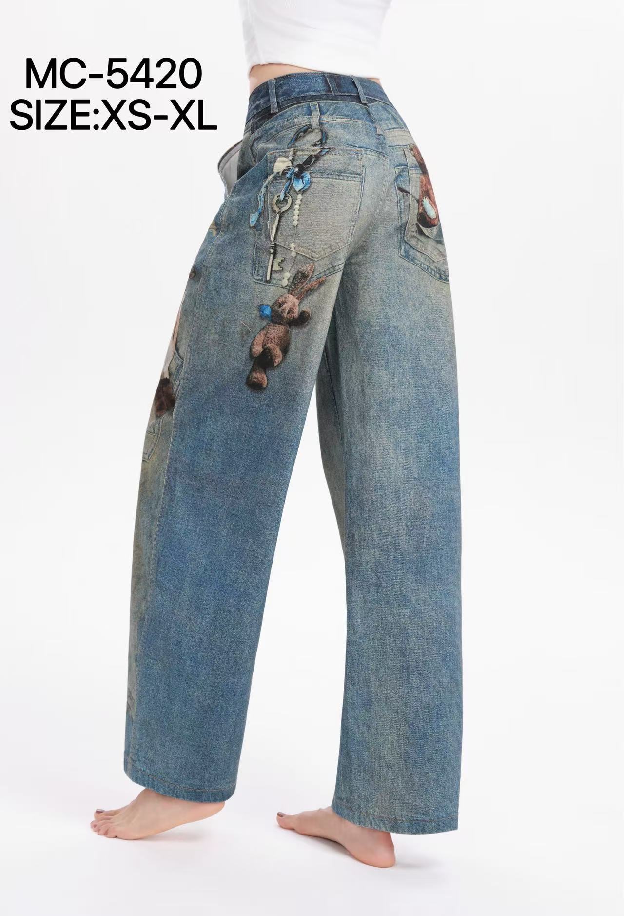 Wide‑Leg Printed Jeans