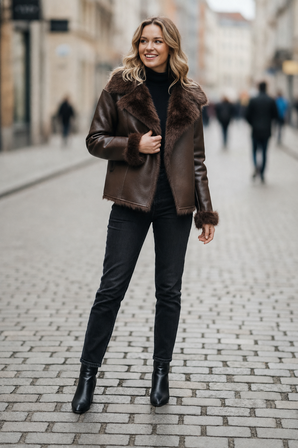 Short Shearling-Style Jacket with Collar
