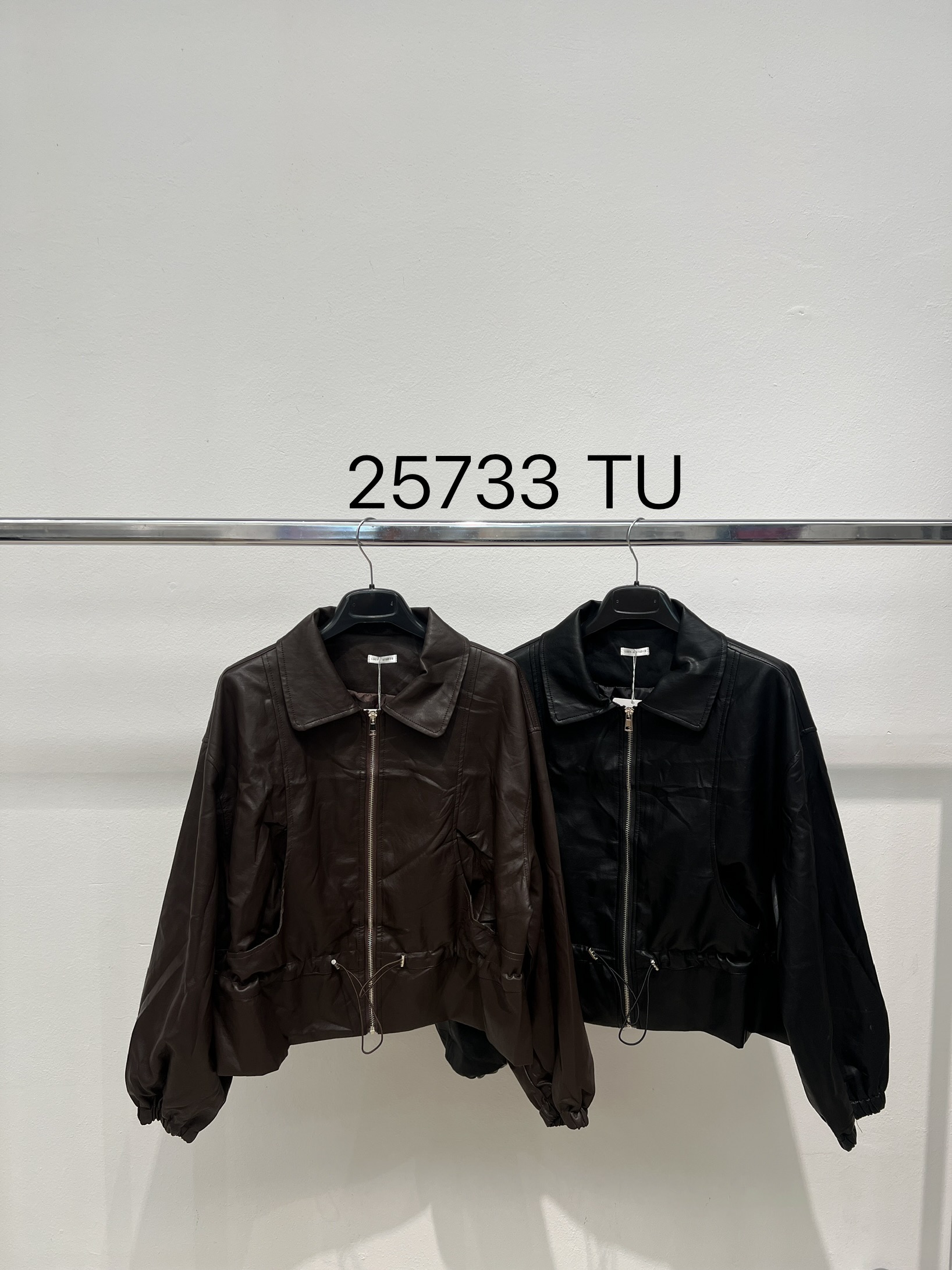Faux Leather Jacket with Waist Tie