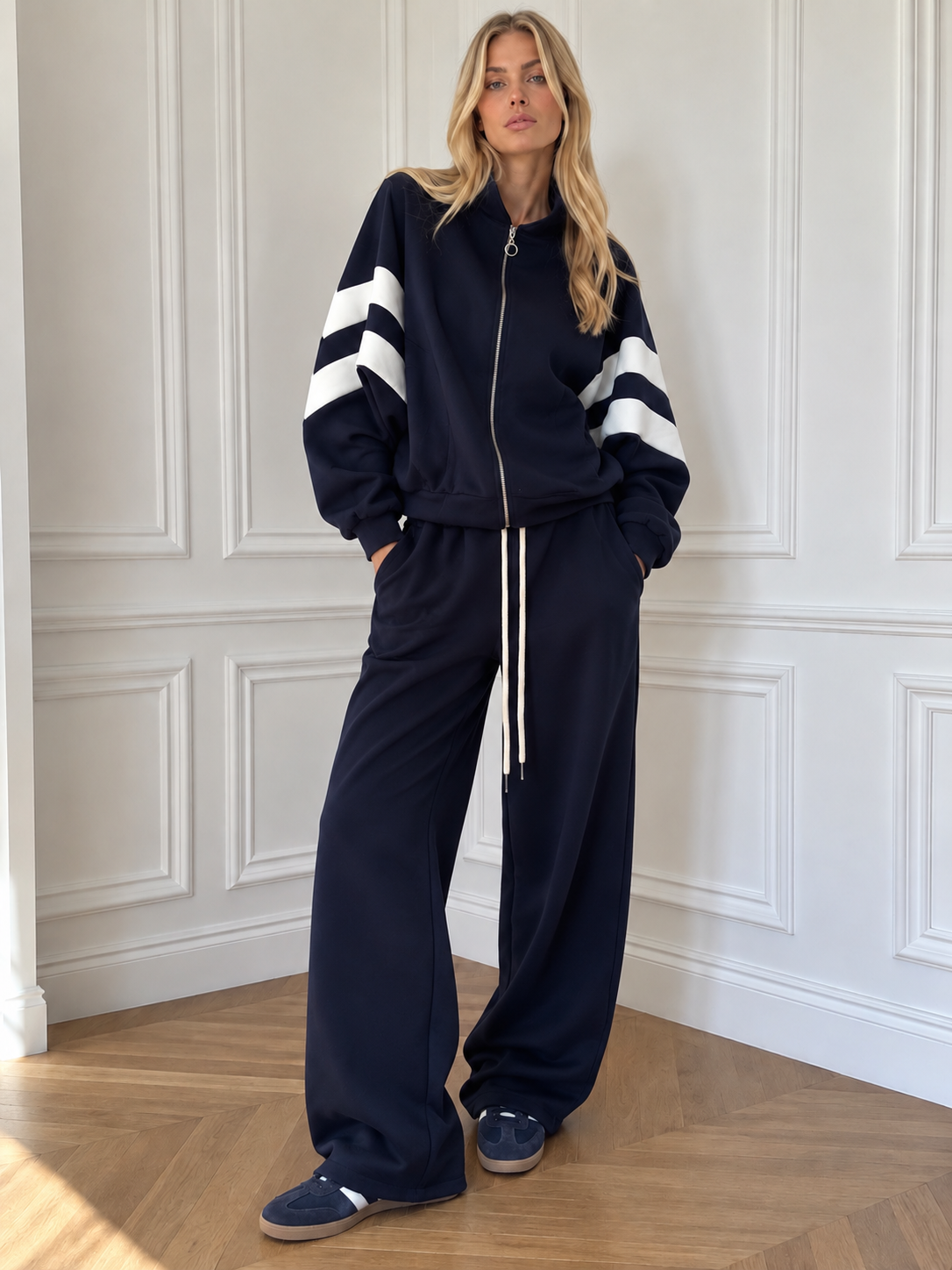 Wide Track Suit Set with Mock Neck