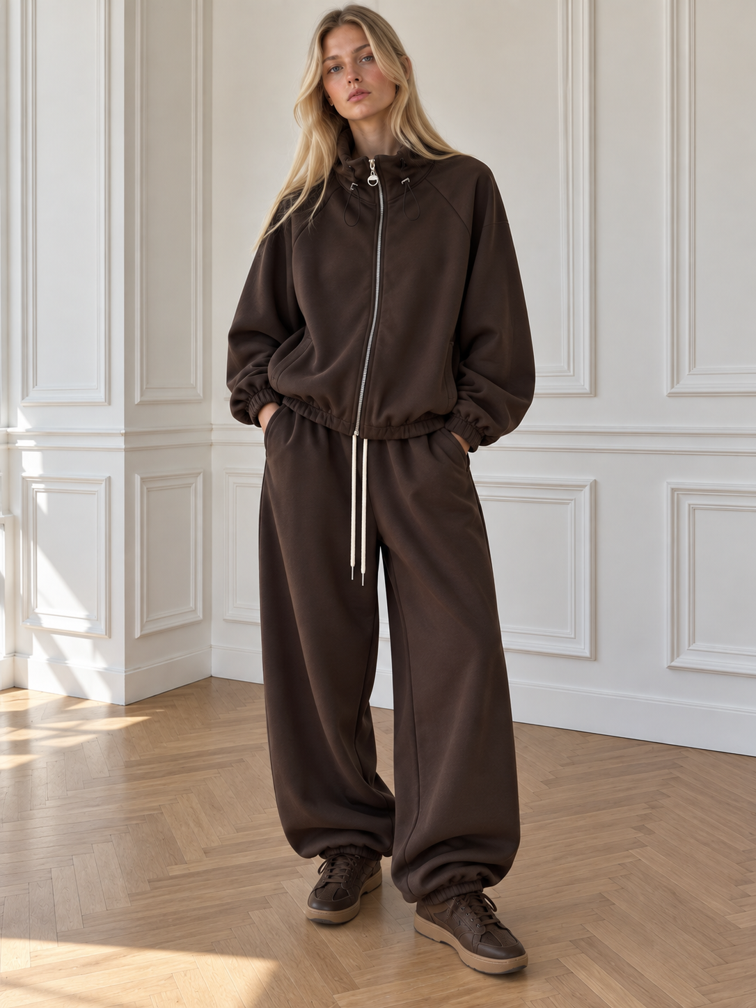 Oversized Jogger Set with Stand Collar