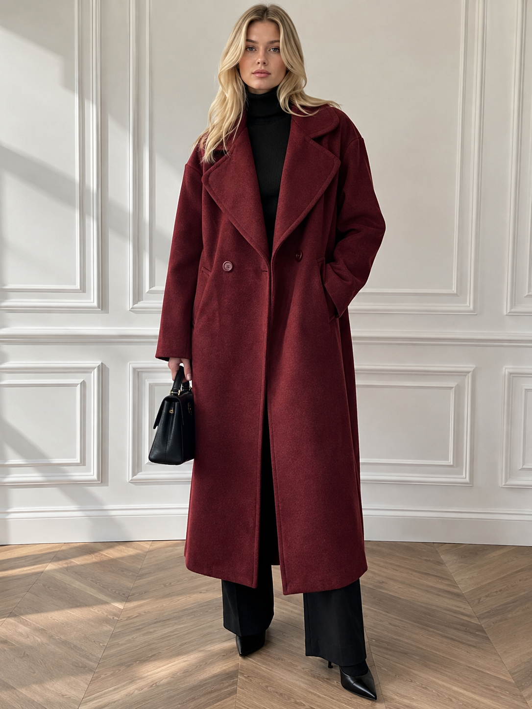 Oversize Midi Coat with Notched Lapels