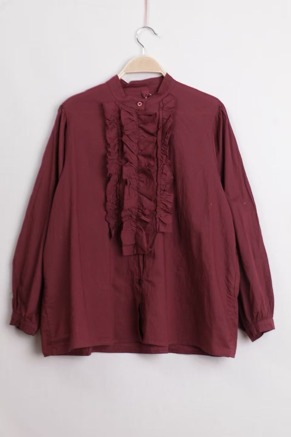 Ruffled Stand‑Collar Blouse