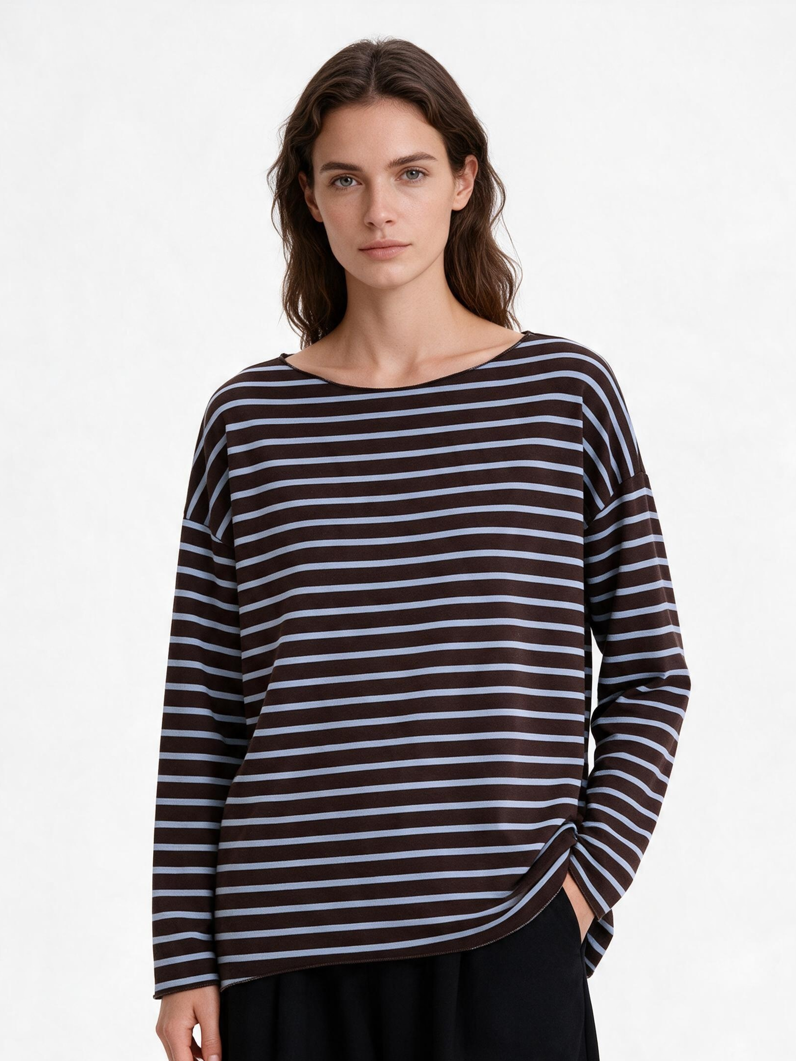 Relaxed Striped Boat‑Neck Top