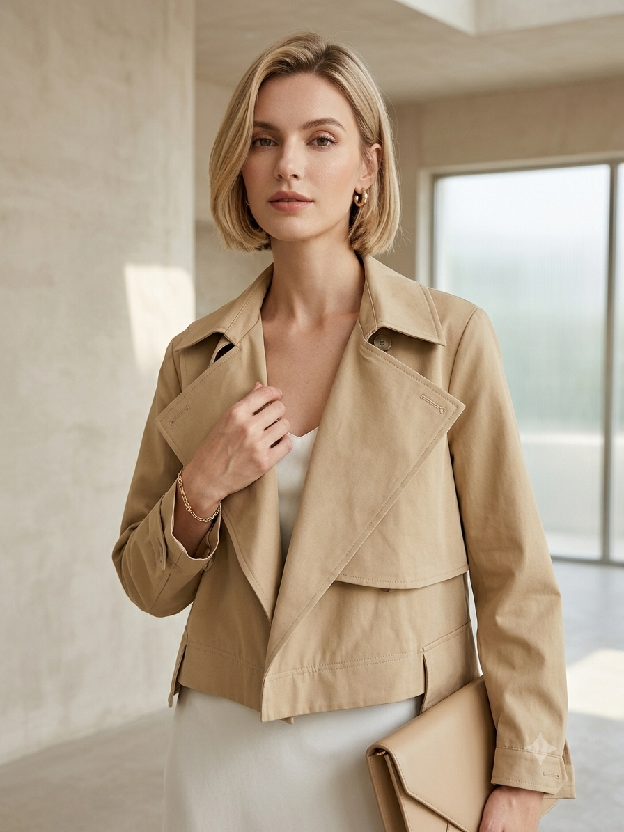 Short Trench Jacket with Lapels