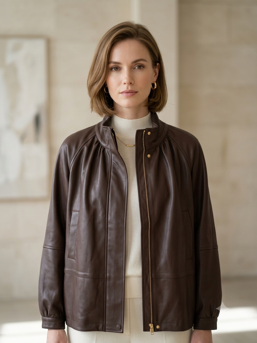 Relaxed Jacket with Stand Collar