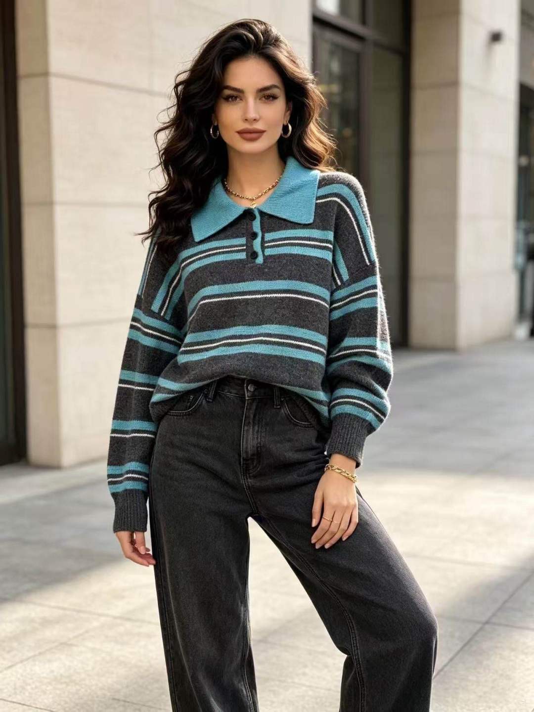 Polo-Collar Knit Sweater