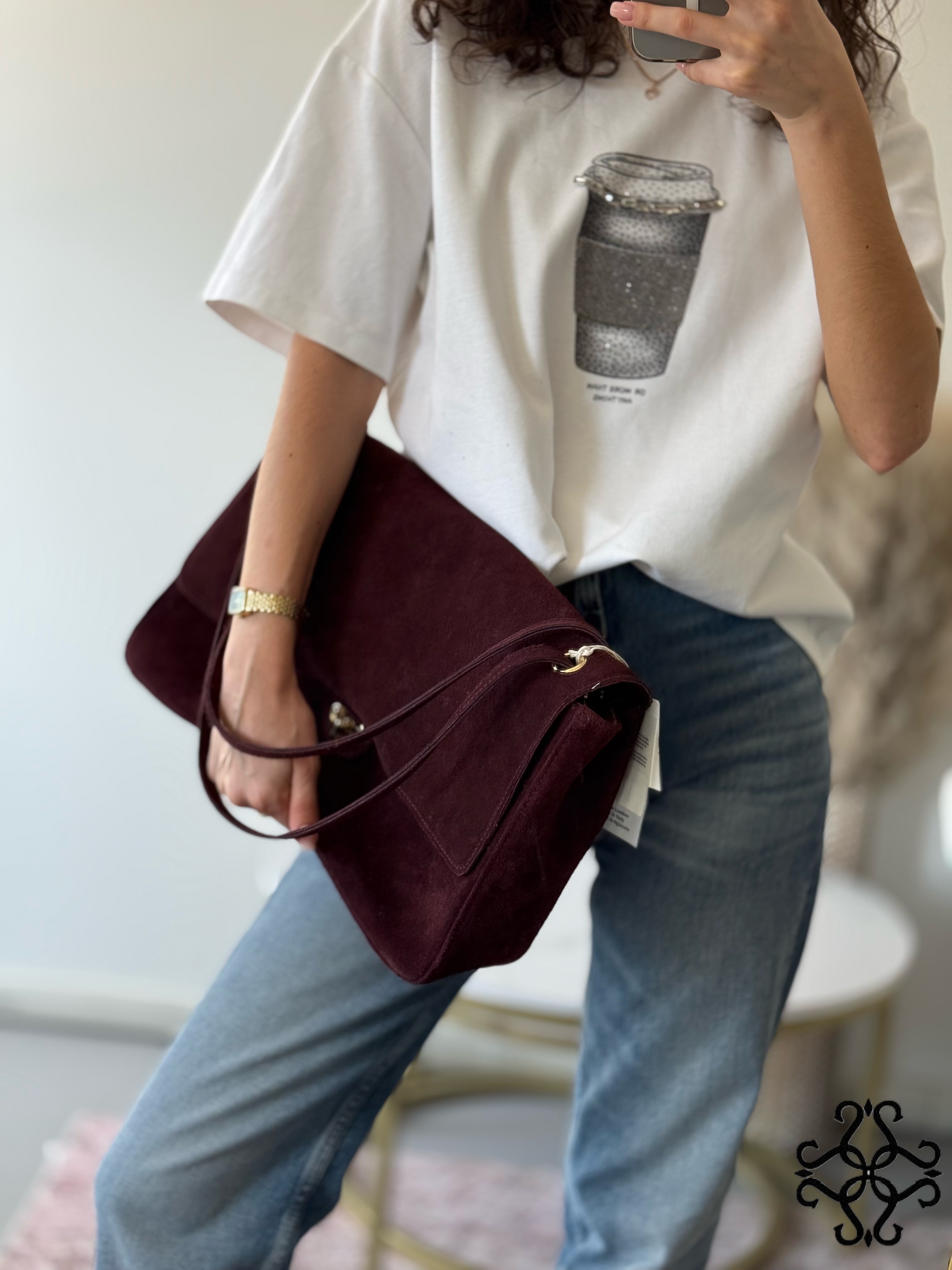 Suede Flap Shoulder Bag