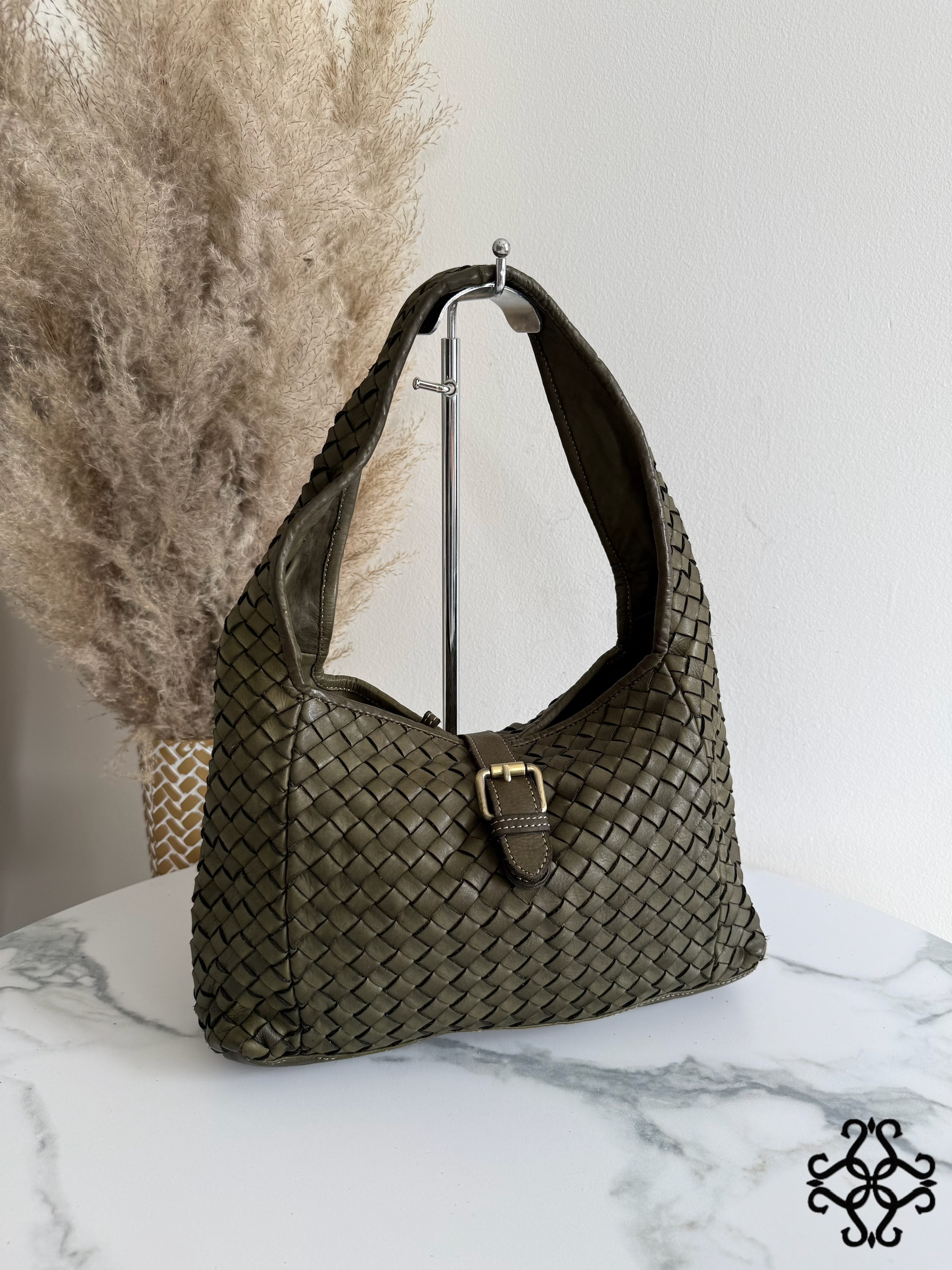 Woven Hobo Bag with Button Details