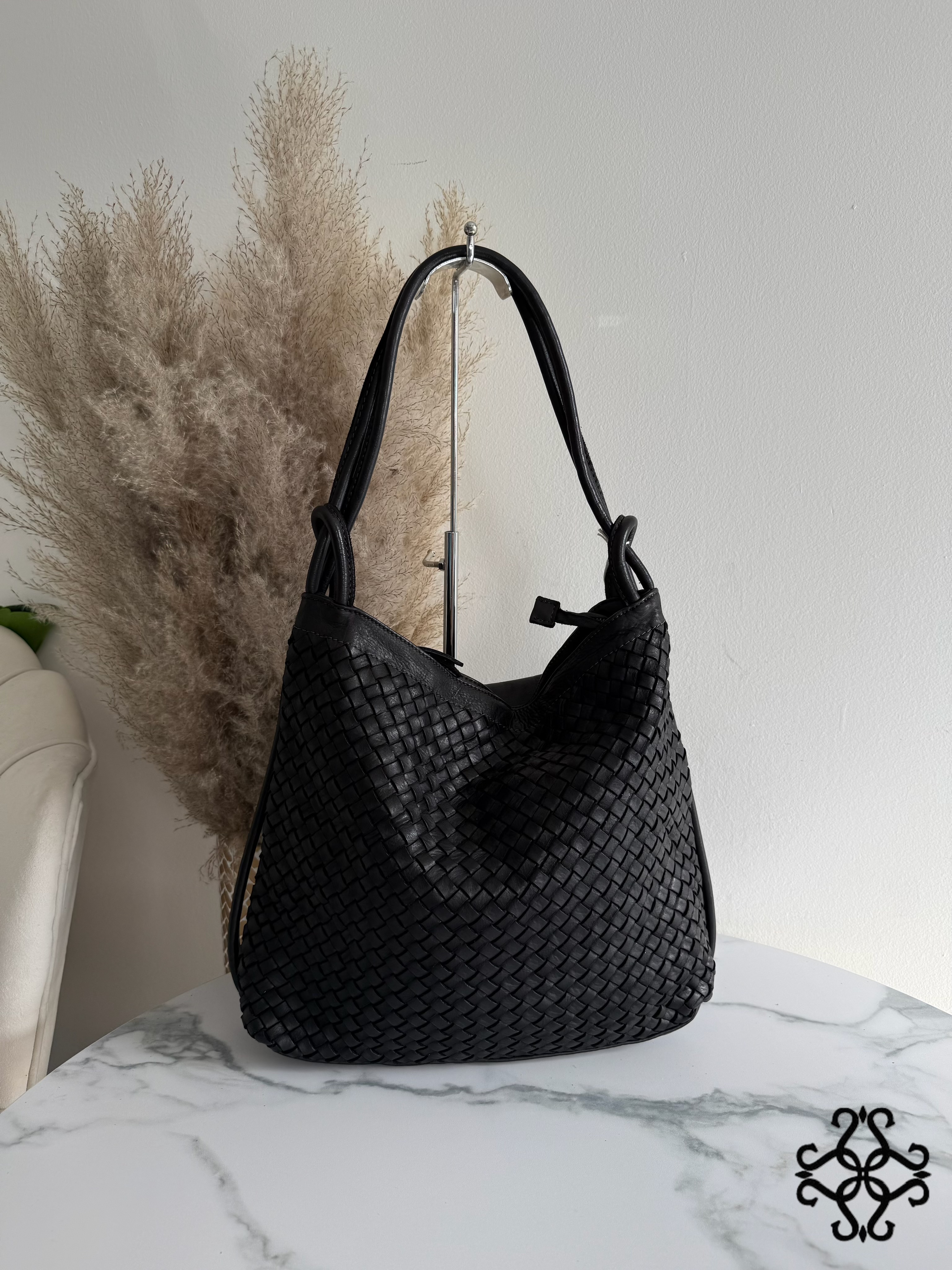 Woven Hobo Bag with Lace-Up Detail