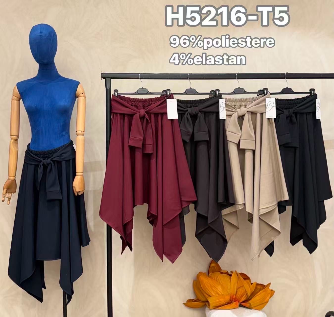 Asymmetrical Midi Skirt with Front Bow