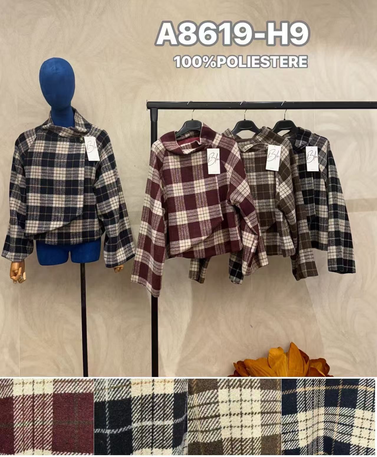 Checked Jacket with Stand Collar