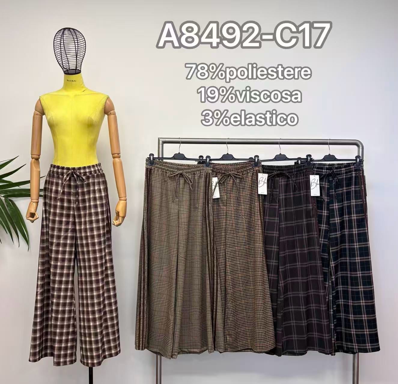Wide-Leg Check Trousers