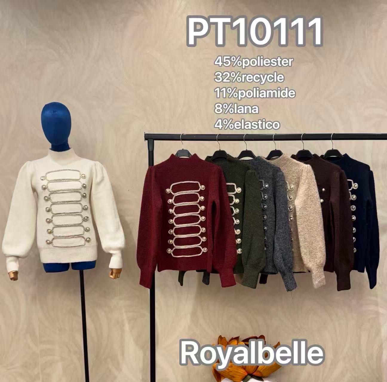 Button-Front Mock Turtleneck Sweater