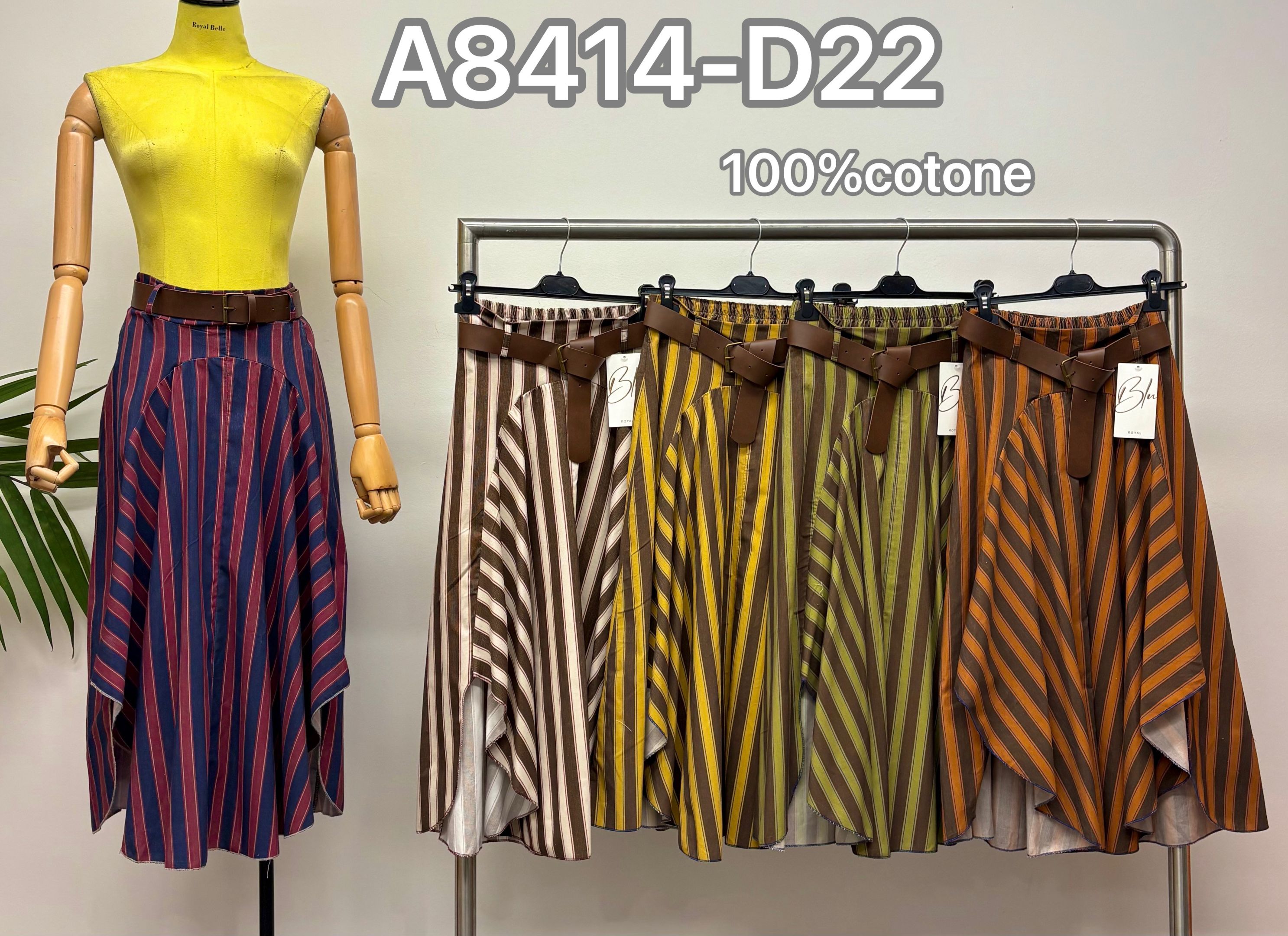 Striped Asymmetric Midi Skirt