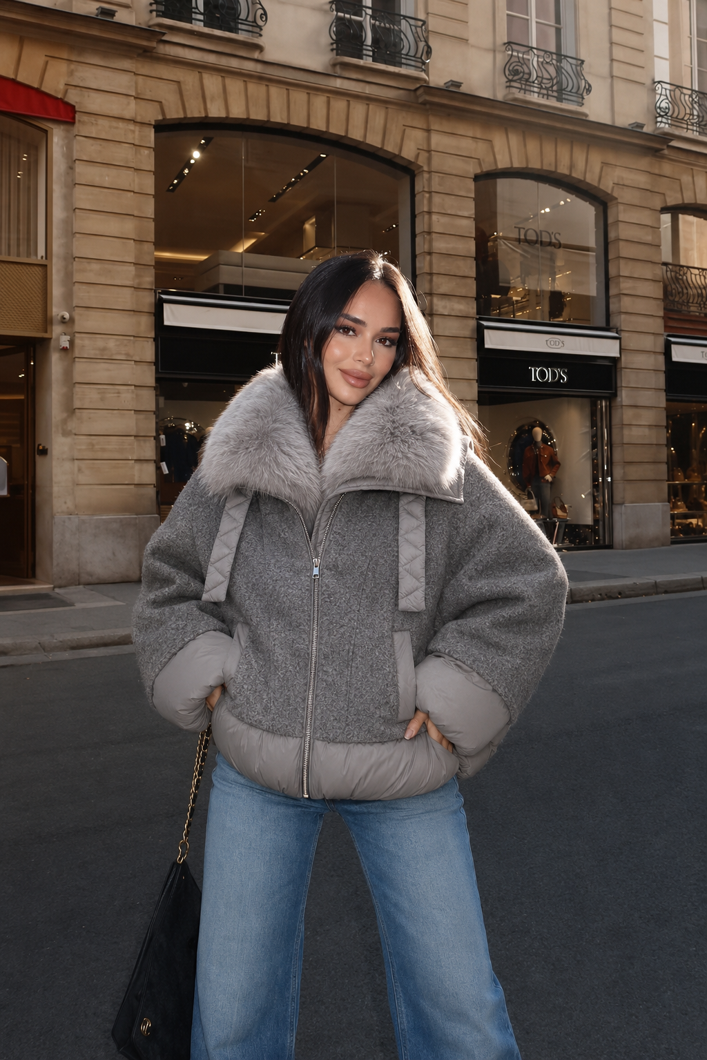 Relaxed Jacket with Faux-Fur Collar
