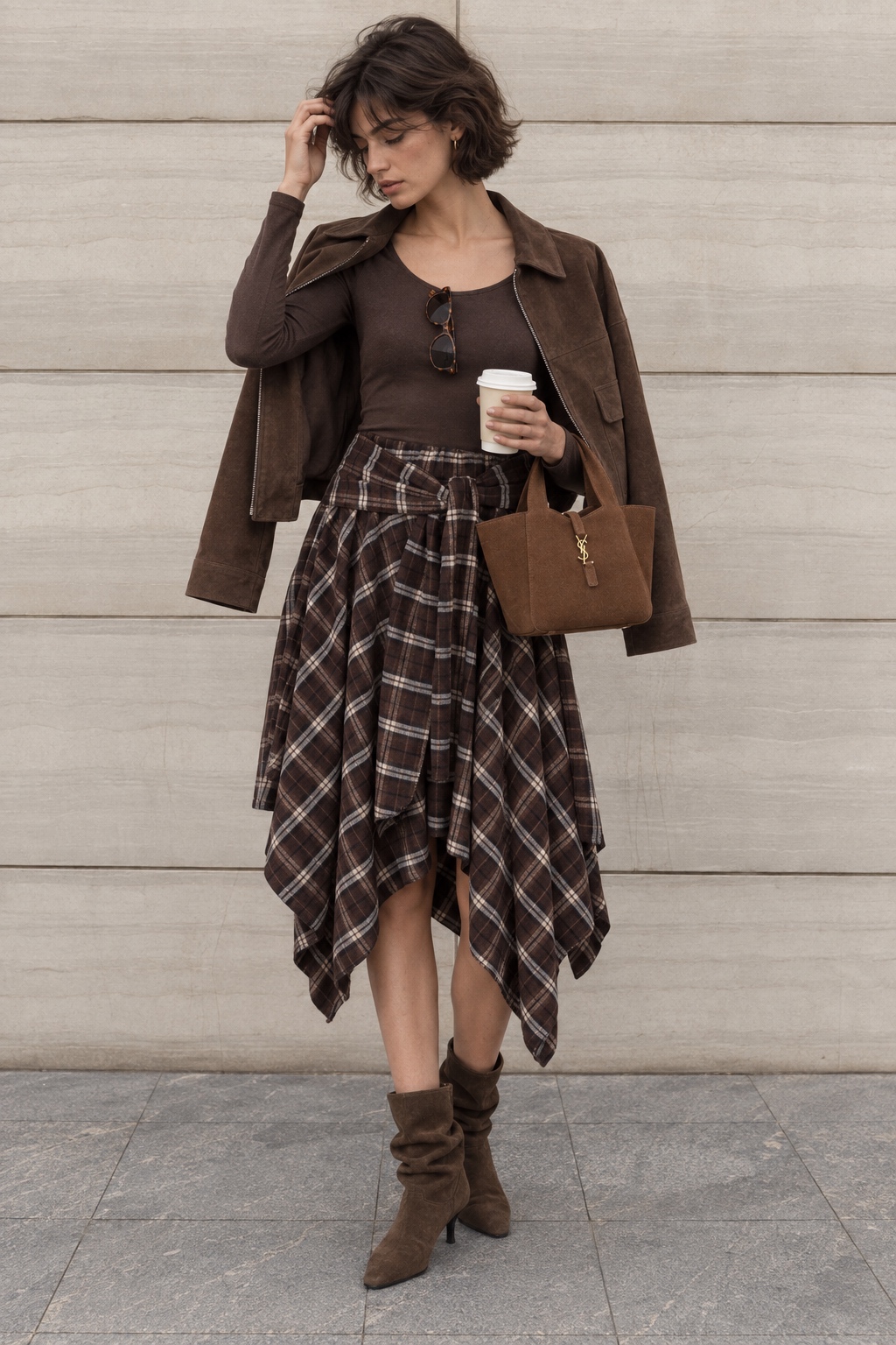 Midi Check Skirt