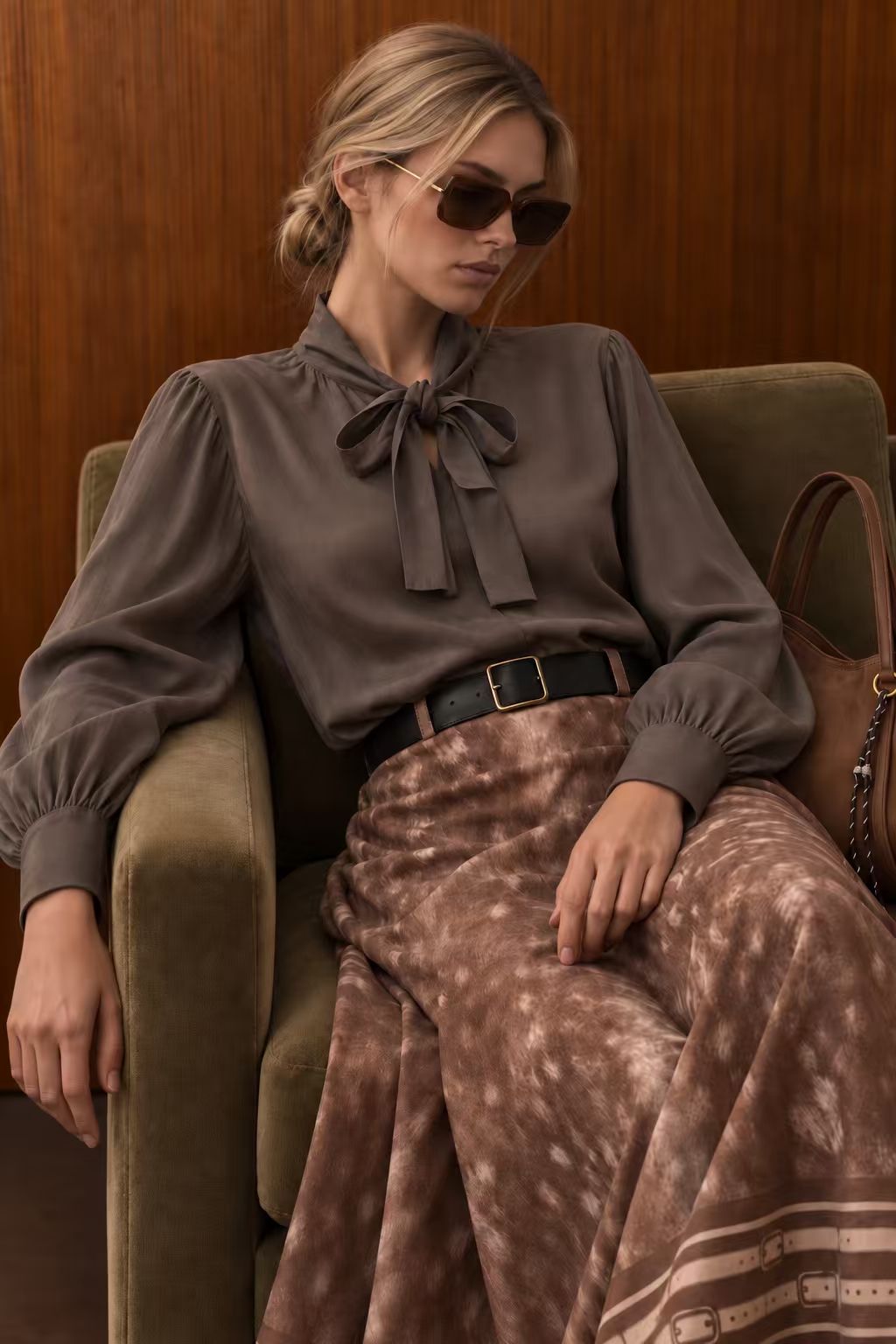 Bow-Tie Stand Collar Shirt