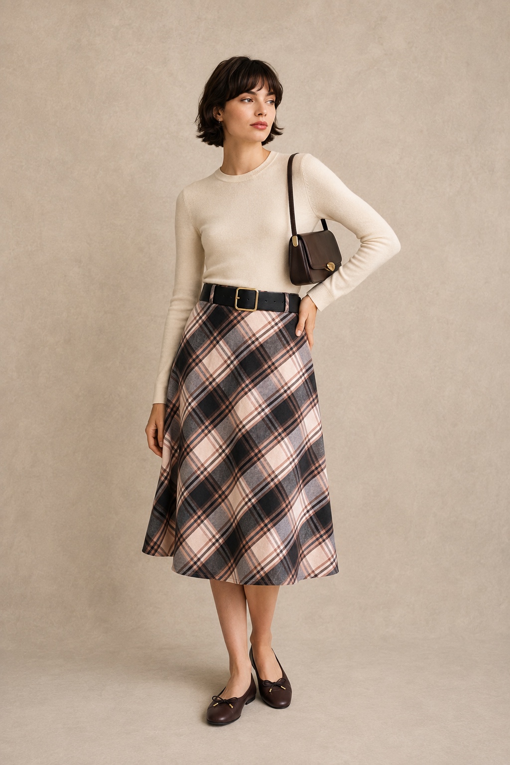 A-line Midi Skirt — Check