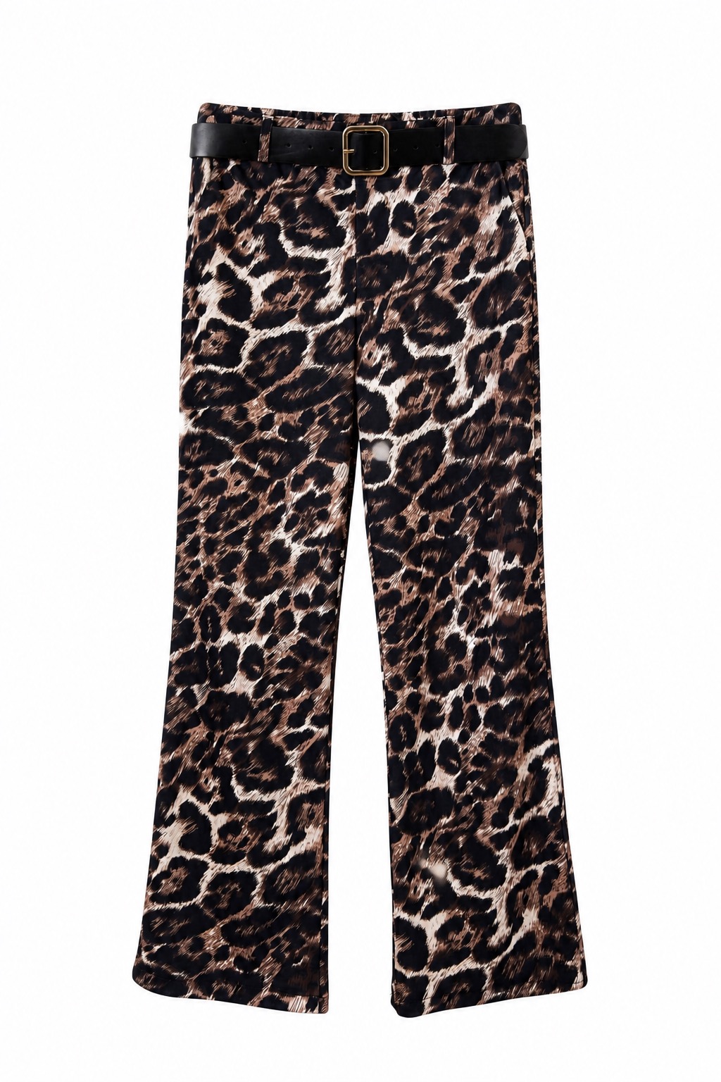 High‑Waist Bell‑Leg Trousers with Leopard Print