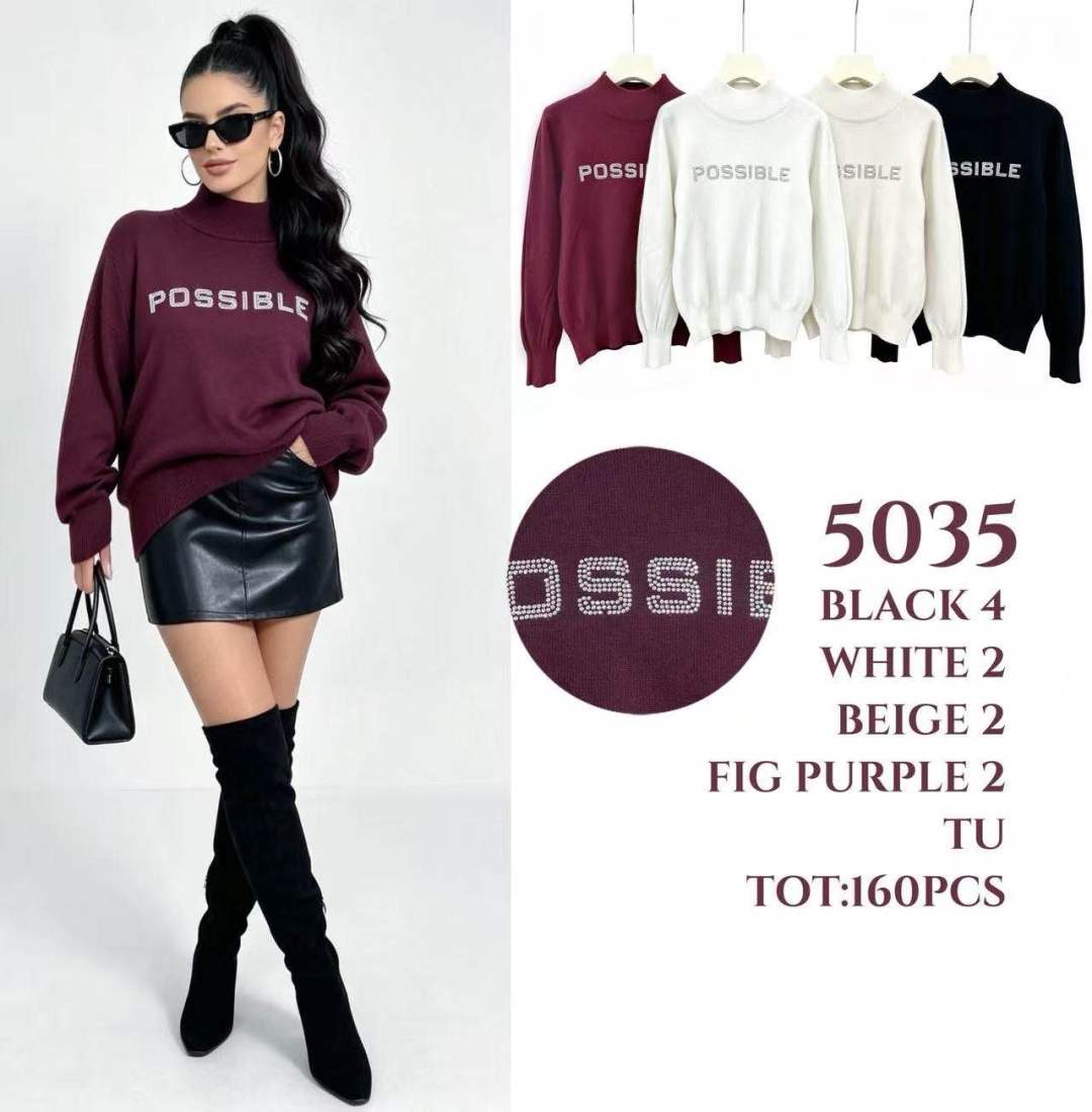 Half‑Turtleneck Bishop‑Sleeve Sweater
