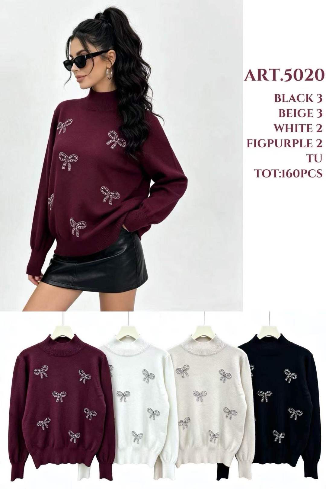 Turtleneck Sweater with Bow Details