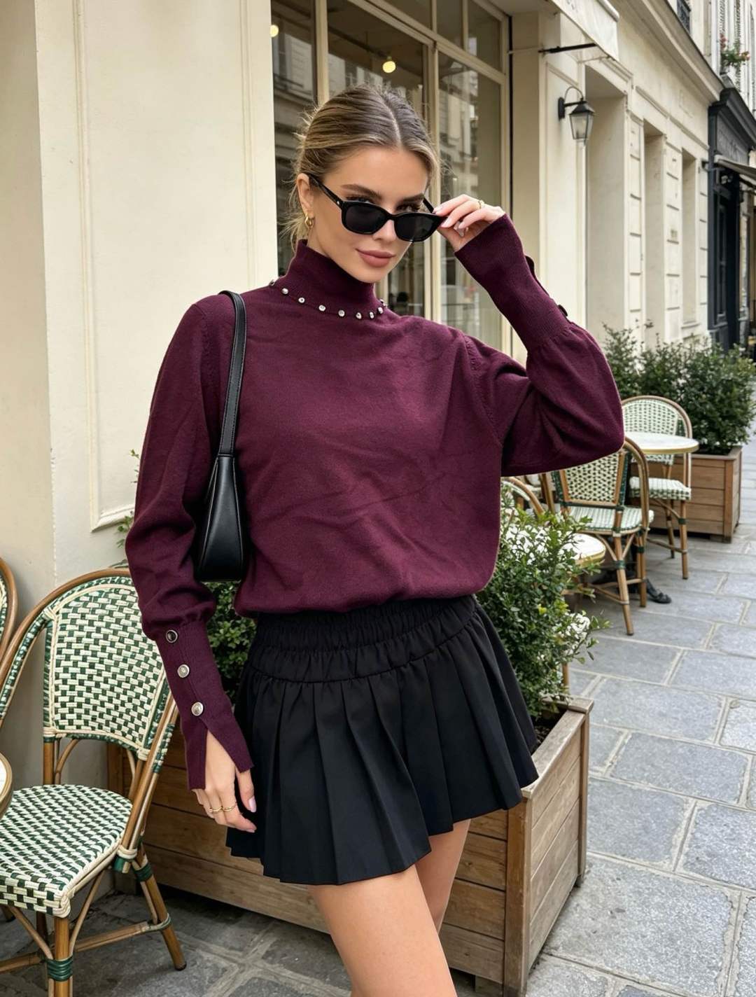 Mock-Neck Sweater with Studs